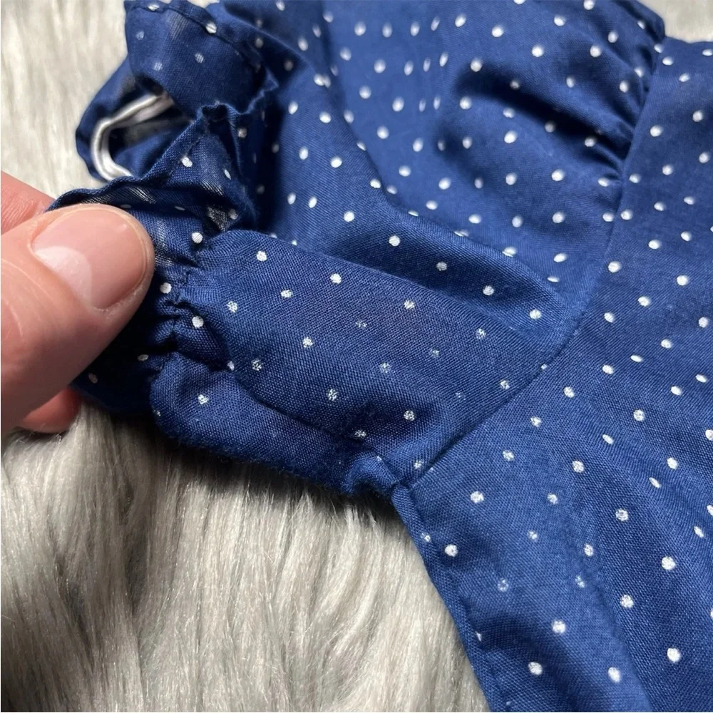 Vintage Winnie The Pooh Brand Toddler Girls Dress Navy White Polka Dot